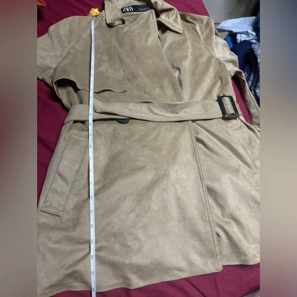 ZARA BEAUTIFUL TAN SUEDE TEXTURED SHORT TRENCH - Picture 15 of 16